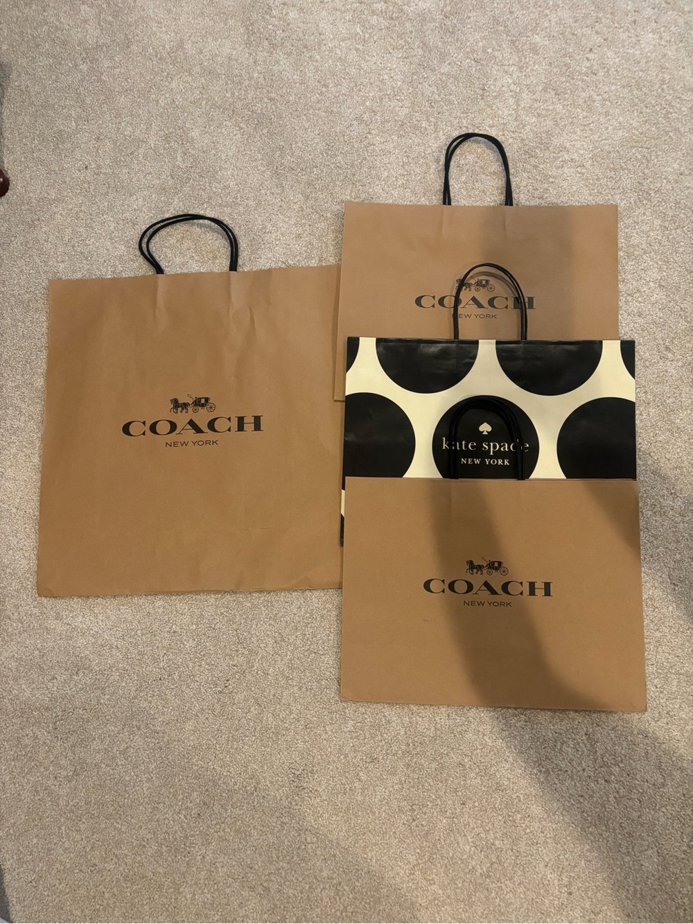 Coach Paper Shopping Bags with Kate Spade Bag- Brown & Black